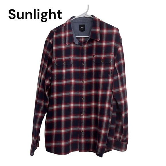 Vans Mens SZ X-Large Classic Fit Red & Navy Plaid Flannel Shirt - Picture 1 of 14